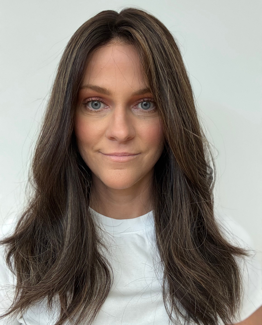 Heather — Dark brown with neutral, blonde highlights.