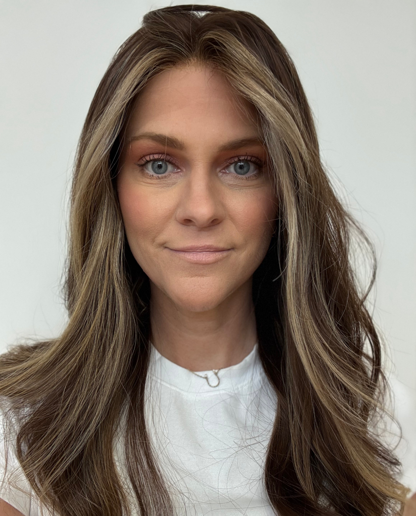 Sienna — Medium brown base with high contrast blonde highlights and money piece in the front.